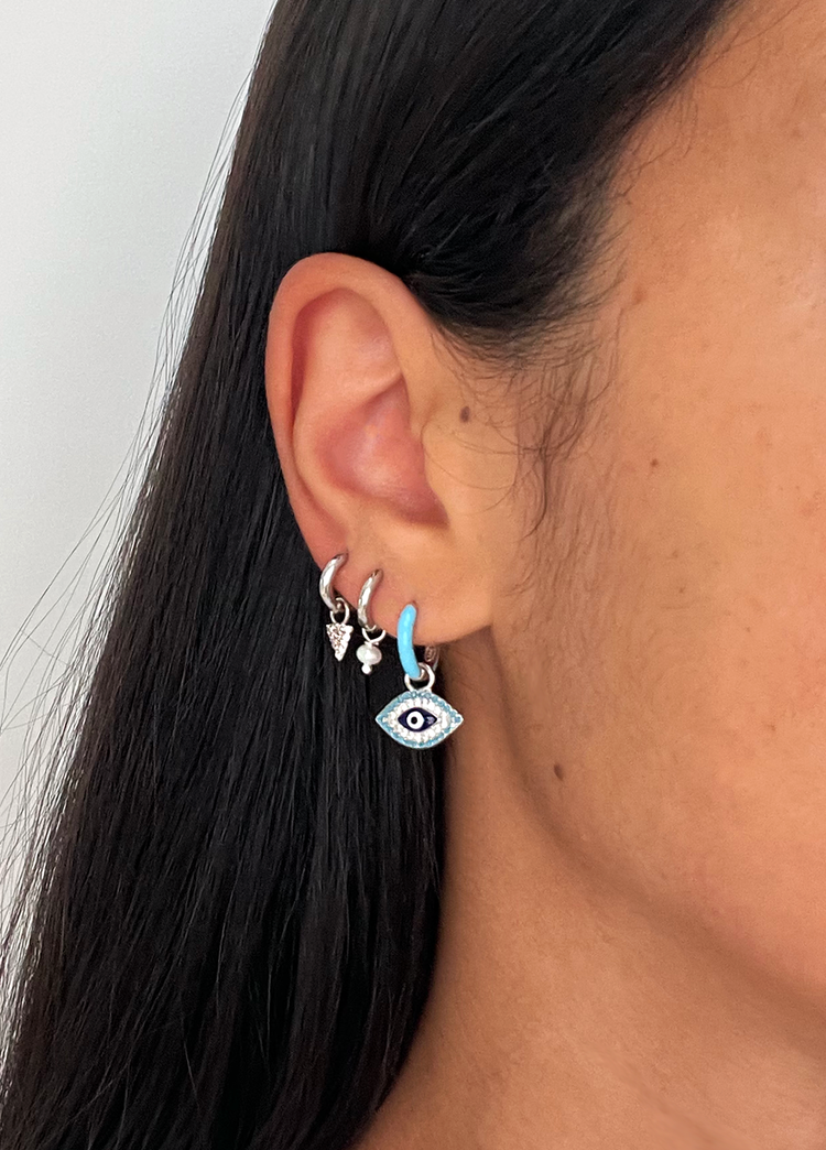 Blue Enamel Silver Hoop Earrings
